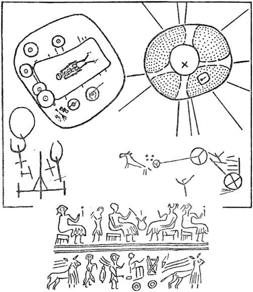 Символы небесных колесниц в Высокой и Каменной Могилах, а также на шумерской печати
