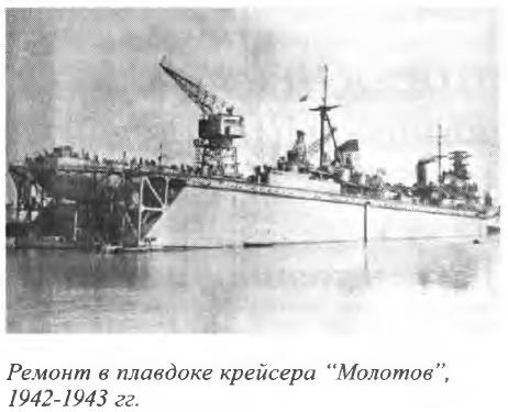 Ремонт в плавдоке крейсера “Молотов”, 1942-1943 гг.