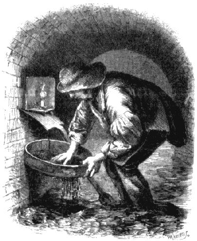 Тошер в канализации. Рисунок из книги Генри Мэйхью «Рабочие и бедняки Лондона». 1861–1862