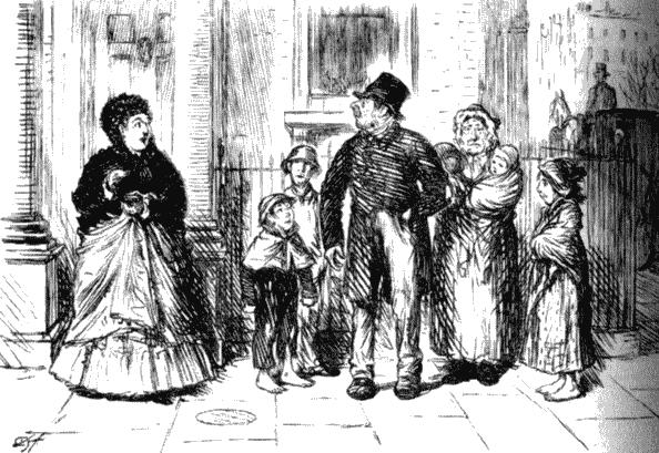 Семья попрошаек. Рисунок из журнала «Панч». 1869