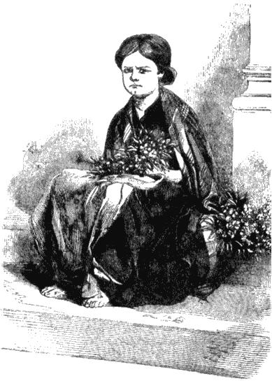 Маленькая цветочница. Рисунок из книги Генри Мэйхью «Рабочие и бедняки Лондона». 1861–1862
