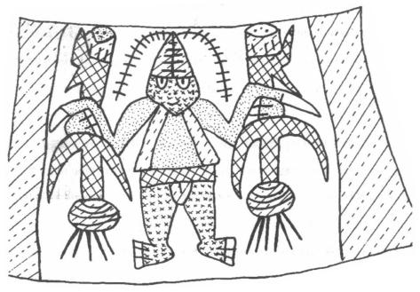 изображение предка-родоначалъника племени уари, несущего маис (на керамике наска)
