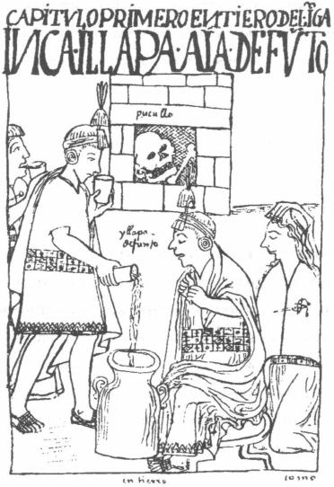 Инка угощает маисовым пивом мумии некоего правителя и его супруги
