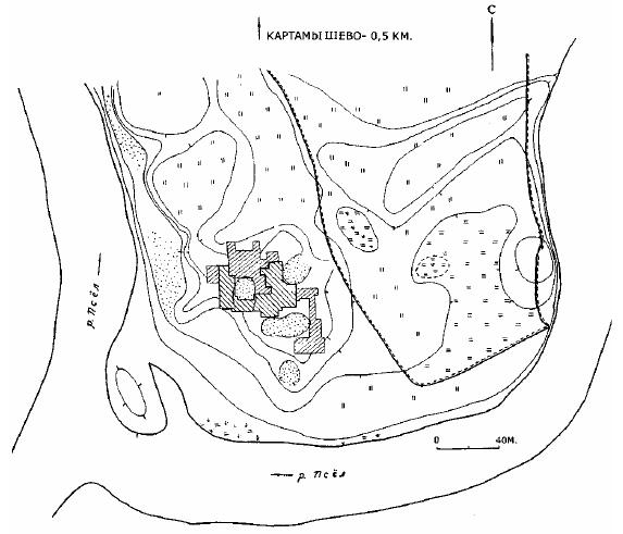 Ситуационный план поселения II—Ш вв. Картамышево II и могильника VI—VII вв