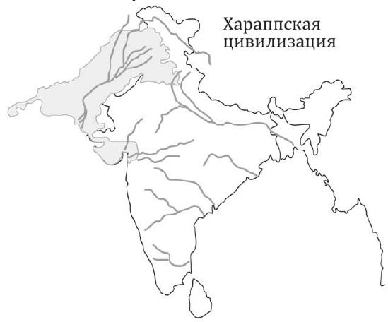Карта Индии с обозначением границ хараппской цивилизации
