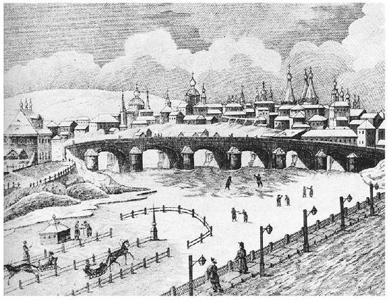 Вид Большого Каменного моста через Москву-реку.