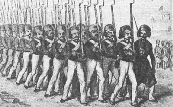 Турецкая пехота (с гравюры на дереве, по рисунку Раффе)