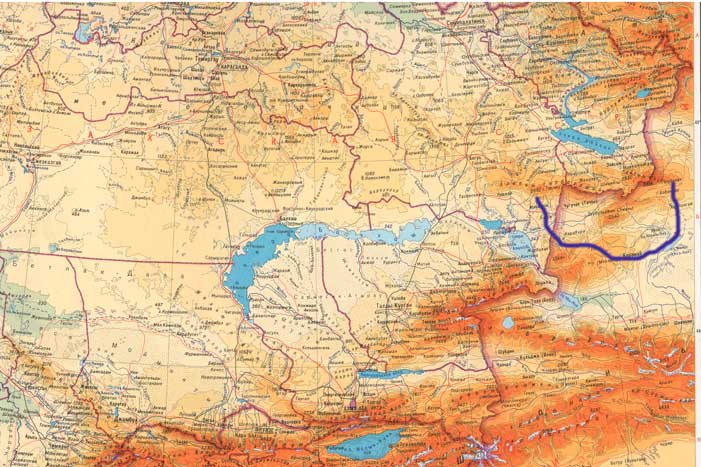  На фрагменте карты представлена локализация Кыргызского эльтеберства и Гяньгуньского наместничества уже на современной физической карте данного региона.