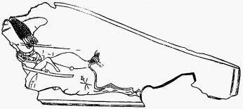 Обломок накладки от седла с изображением всадника с косами. Кость. Найден в кургане у села Чир-Юрт 
