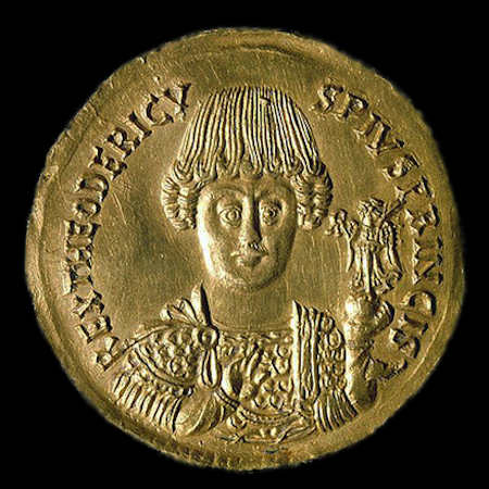 Золотая монета (тремисс) с изображением Теодориха Великого